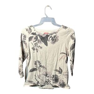 Joules Gray and White Fitted Long 3/4 Sleeve Blouse